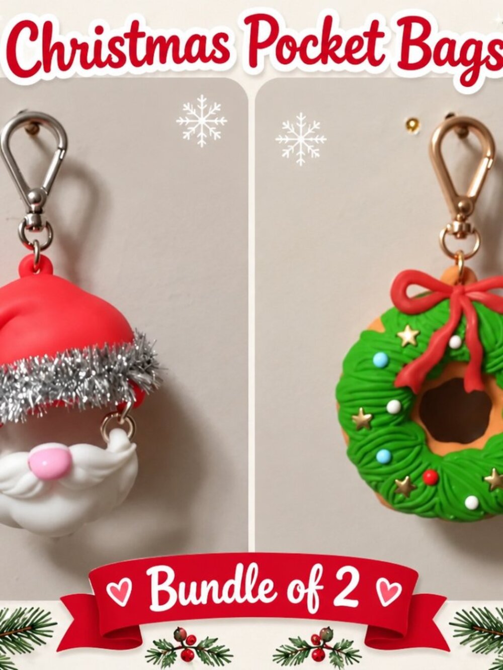 Christmas PocketBac Holder Bundle Santa & Wreath Set of 2